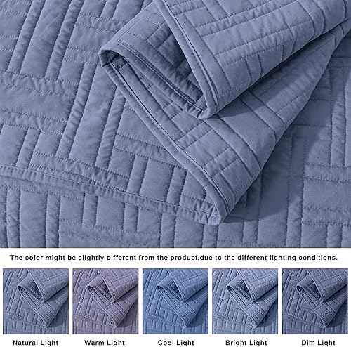 Miniatura 6 de R.SHARE Juego de ropa de cama azul tamaño individual con funda de almohada, colcha ligera y suave, manta acolchada de tejido de canasta, funda de