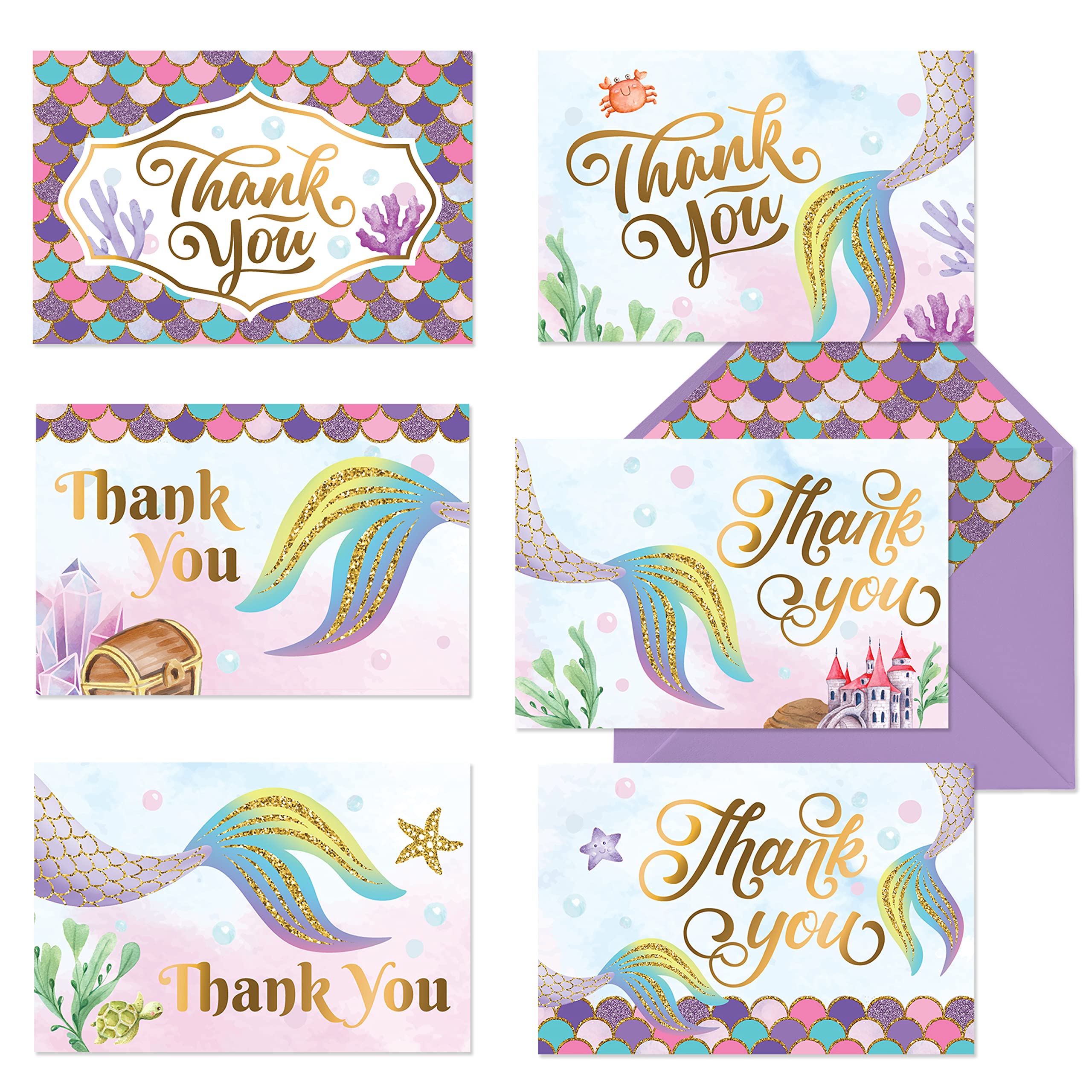 Amazon.com : Mermaid Thank You Cards – 24 Pack Gold Foil Beach Thank You  Note Cards – Mermaid Party Supplies for Birthday, Bridal Shower, Baby  Shower – 4 Designs w/ Printed Envelops : Office Products