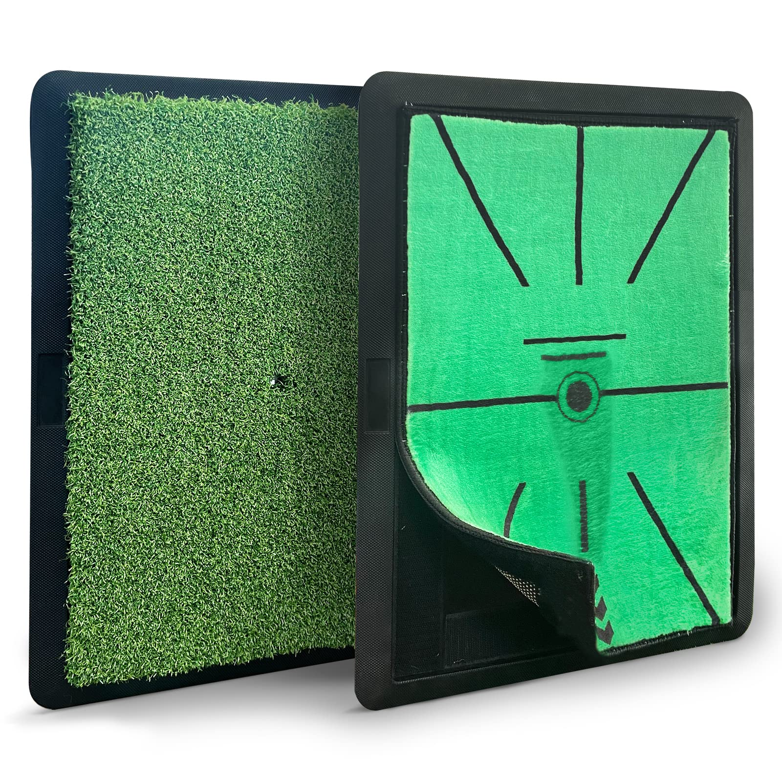 Golf Hitting Mat with Heavy Duty Base & 2 Replaceable Turfs (Impact/ Fairway) for Hitting, Chipping, Putting and Tracing Swing Path, Golf Practice Mat