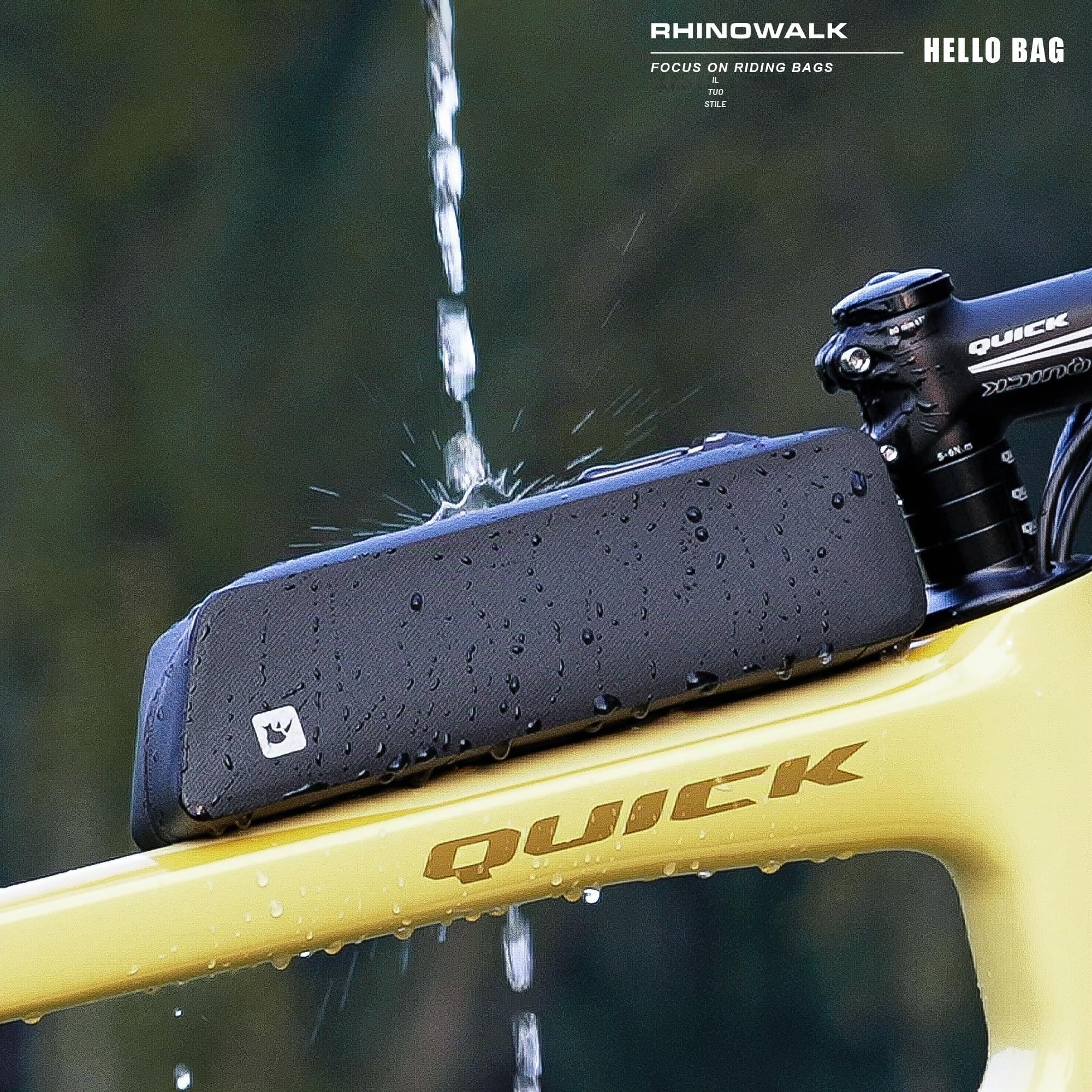 Rhinowalk Borsa del telaio della bicicletta con cerniera, impermeabile e stabile, borsa da bicicletta professionale, accessori da ciclismo per mountain bike e bici da strada, nero