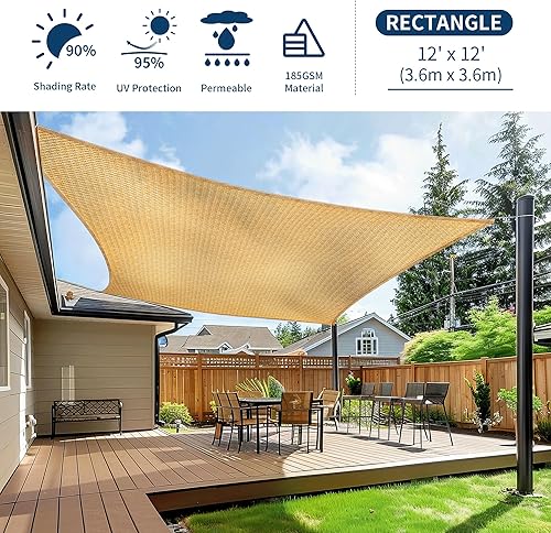Miniatura 2 de EMEKIAN Toldo rectangular de 12 x 12 pies, toldo con bloqueo UV, cubierta duradera y permeable para patio, jardín, instalaciones y actividades al