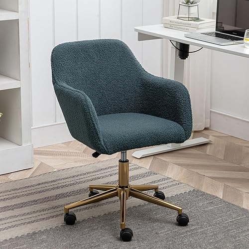 Miniatura 14 de Goujxcy Silla de escritorio esponjosa, silla de tocador de piel sintética, silla giratoria de oficina para niñas y mujeres, altura ajustable, lindas