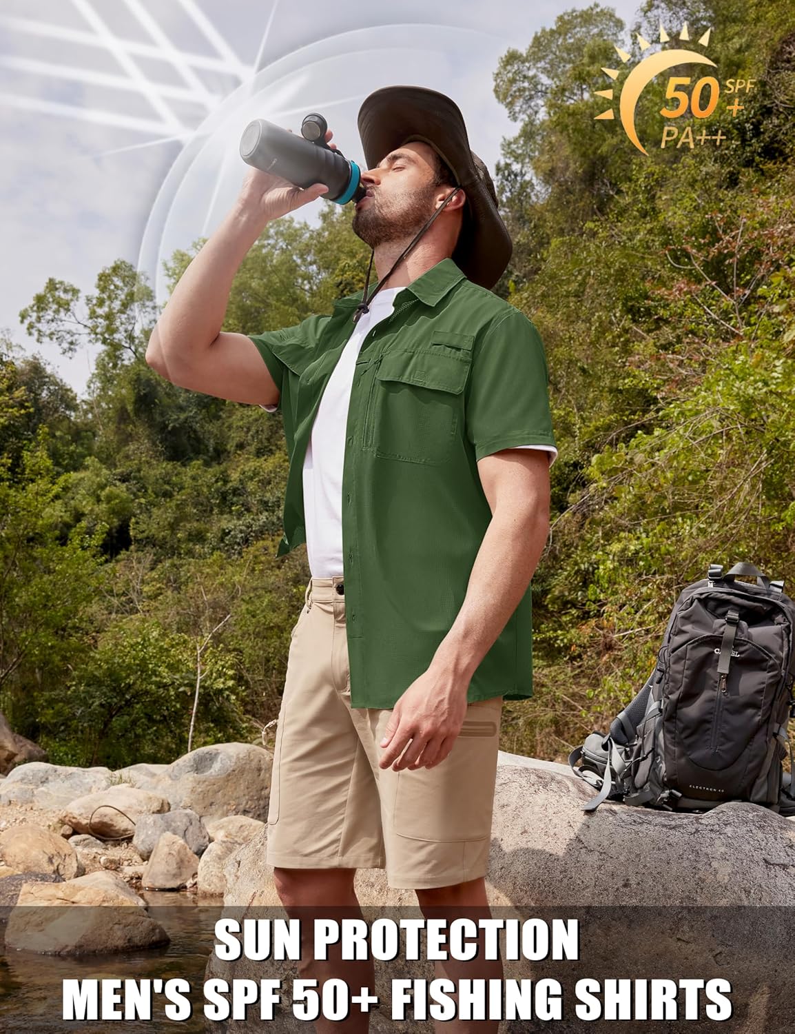 TACVASEN Fishing Shirts for Men Cool Hiking Shirt Button Up Short Sleeve SPF UPF 50+ Sun Shirt Quick Dry for Tactical - Image 3