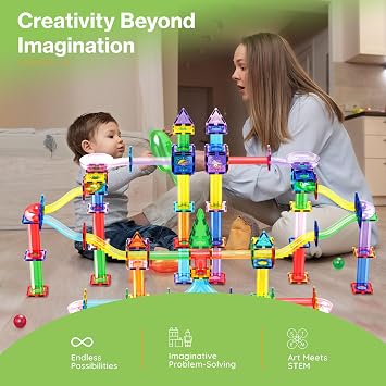 PicassoTiles 200 PCS Picasso Tiles Marble Run LED Race Track Set Ages 3+