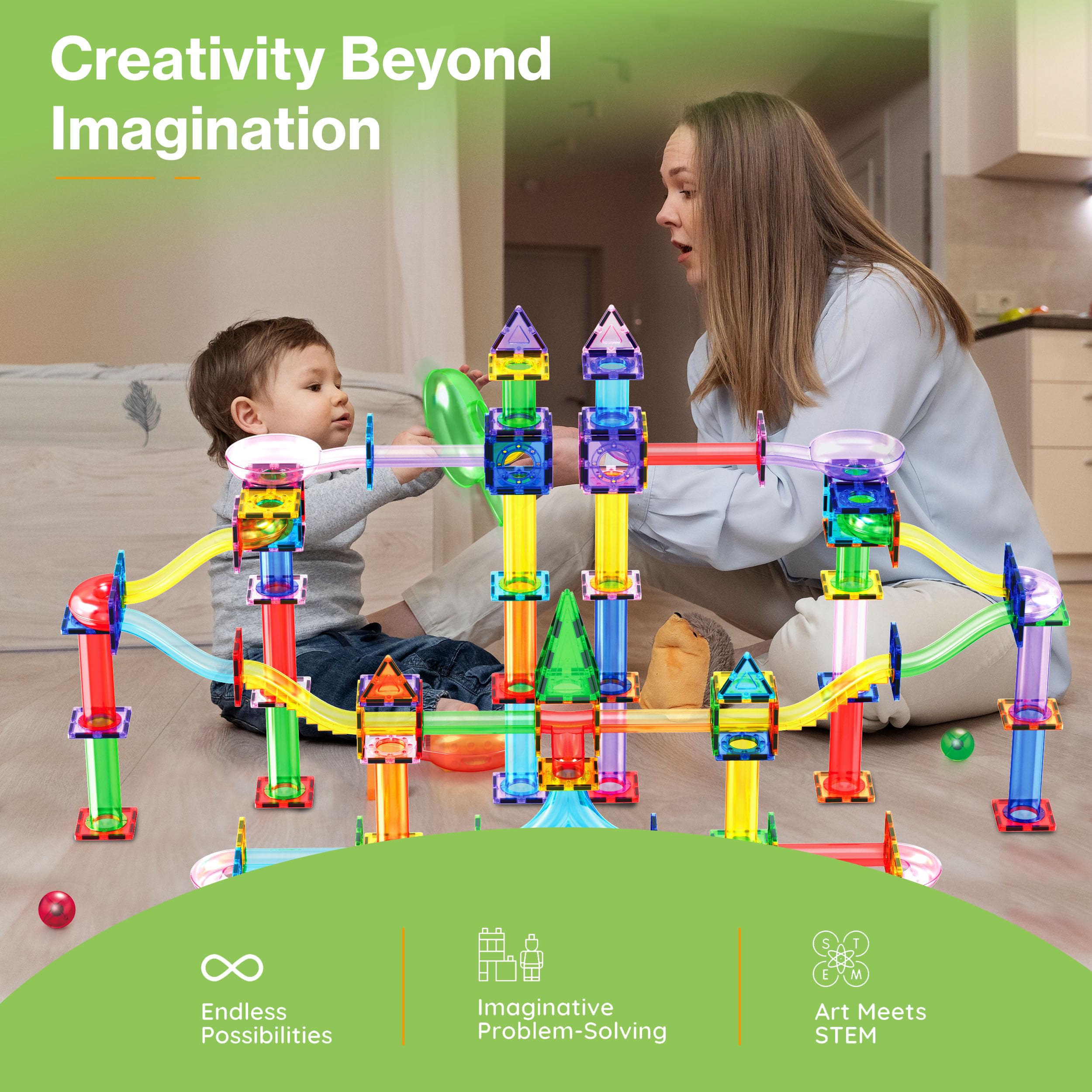 PicassoTiles 200 Stück Magnetische Kugelbahn Murmeln für Kinder Rennbahn Spielzeugset Marmor Labyrinth Sensorisches Spielzeug für Kleinkinder STEM Pädagogische Magnet Bausteine Konstruktion Bausteine