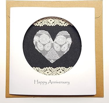 Amazon Com Real Lace 13th Wedding Anniversary Card For Her Him Handmade Card For Happy Couple Wife Husband 13th Office Products