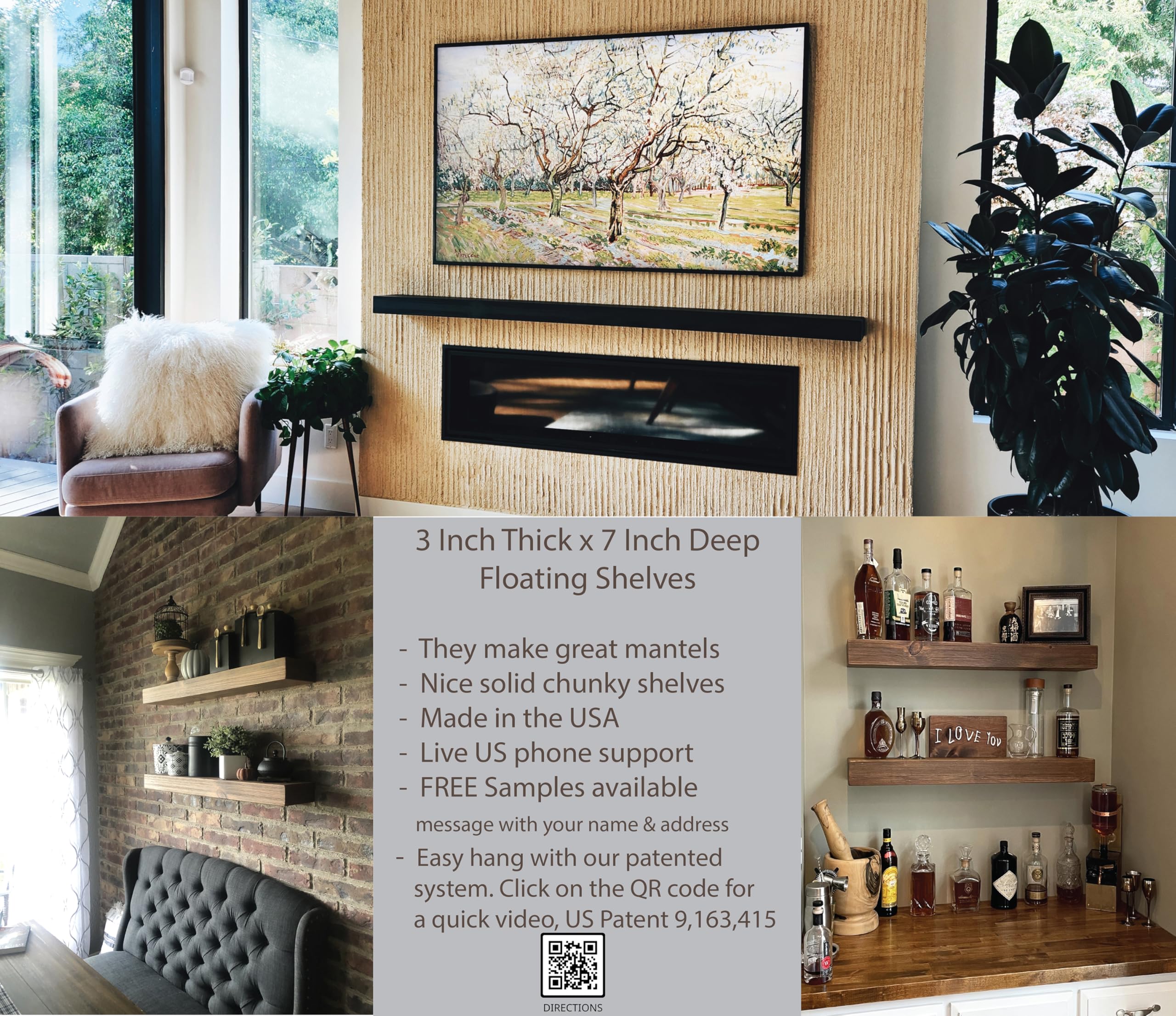 Joel's Antiques 78 Inch Wooden Floating Shelves for Wall - 78x7x3 in - Made of Natural Wood - Long Heavy Duty Rustic Wall Shelves for Bedroom - Perfect for Living Room, Kitchen - Basic Black