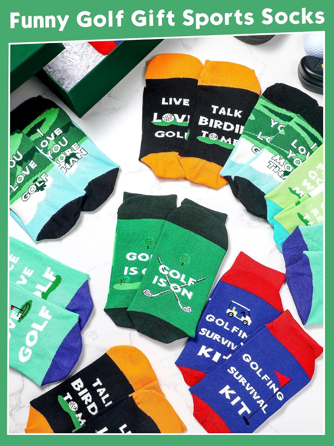 Maiteenly 12 Pairs Golf Socks Gifts for Men Women Golf Novelty Funny Crew Cool Funky Cotton Socks Holiday Gifts for Dad Mom Grandpa Golfer Lovers Team Accessories