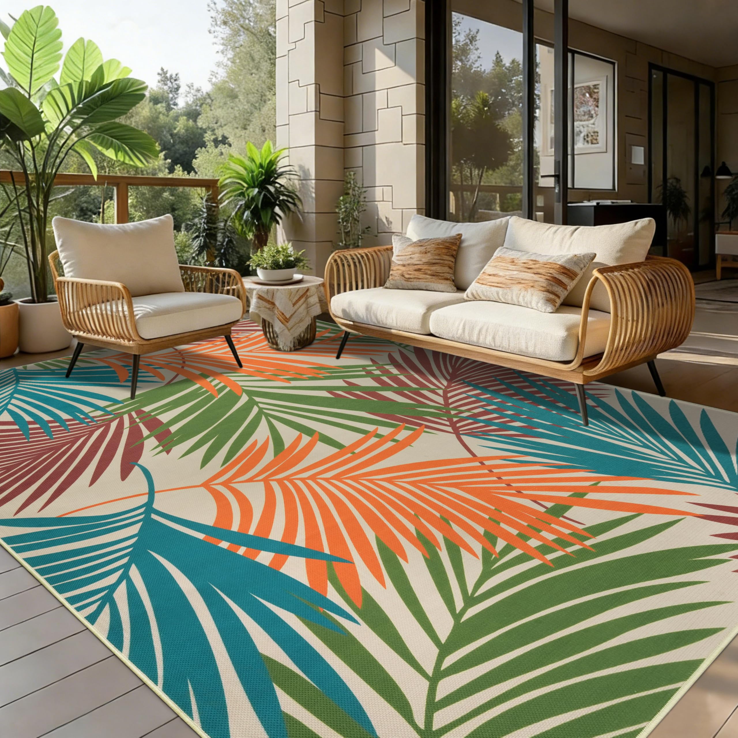 Tapis salon lavable 160x230cm en sisal naturel coloré et résistant pour terrasse et balcon