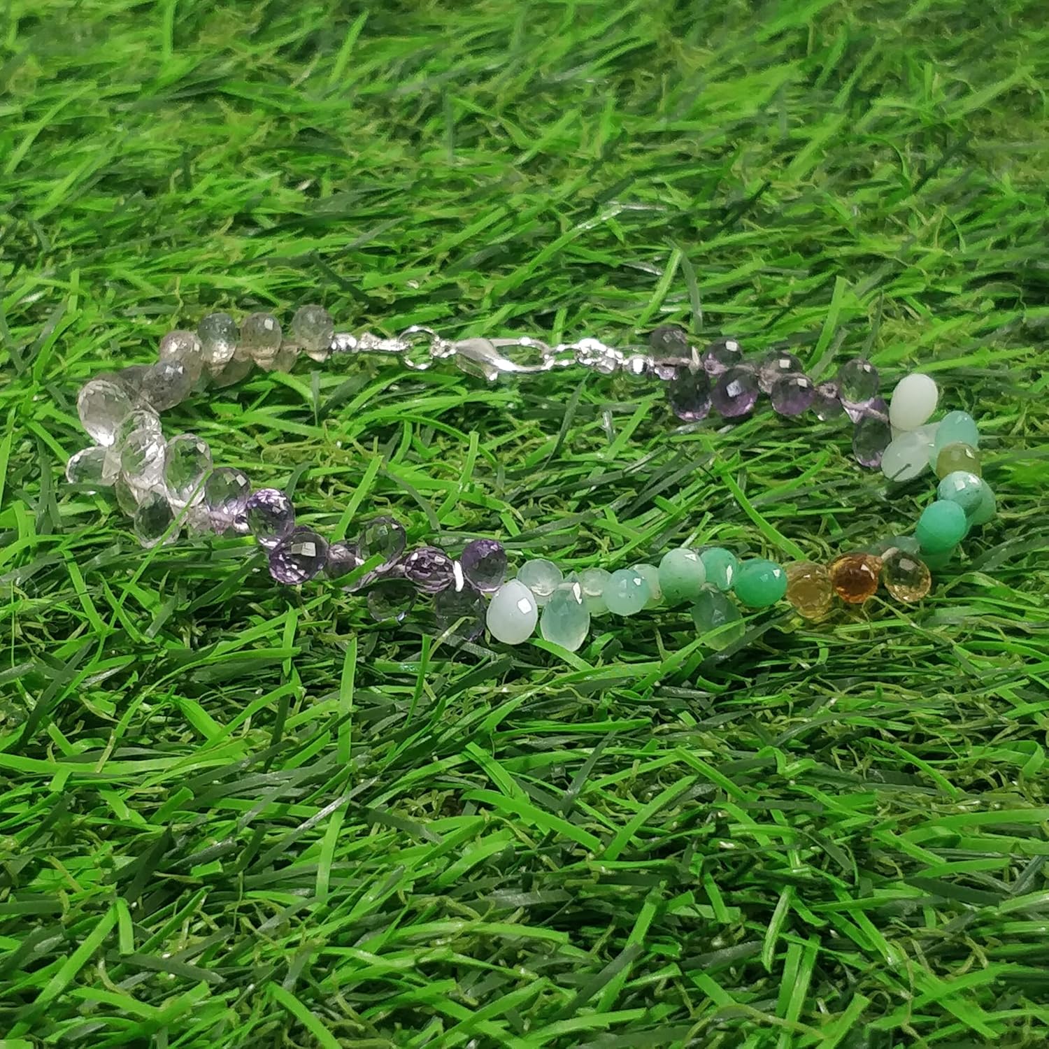 LKBEADS Natural multi gemstone 6x3-7x4 mm stacking bracelet | 7 inch | multi color, tear drop shape, faceted cut, stone | with silver plated clasp | handmade jewellry |LK_ESK_00124