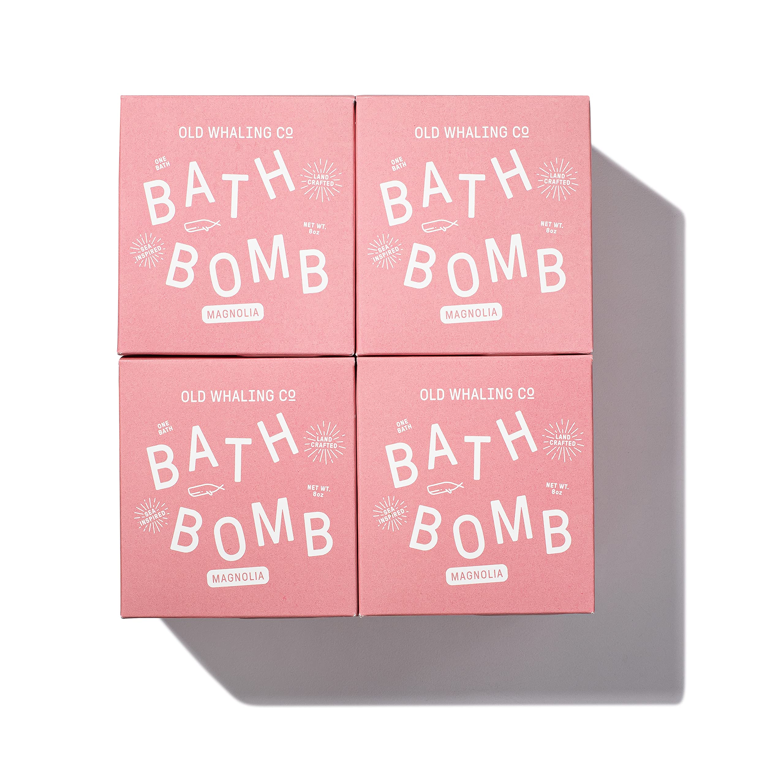 Old Whaling Co Magnolia Bath Bomb – Set of 4 – Handmade Bath Soak with Epsom Salts – Cleansing, Soothing and Moisturizing Fizz – Magnolia Blossom and Sweet Peony Scent, 8 oz