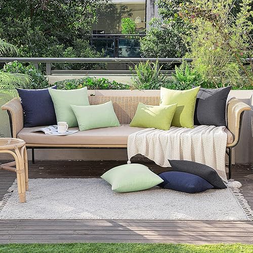 Miniatura 5 de MIULEE - Paquete de 2 fundas decorativas de cojín para exteriores, impermeables, de lino de algodón liso, con poliéster, para el jardín, patio,