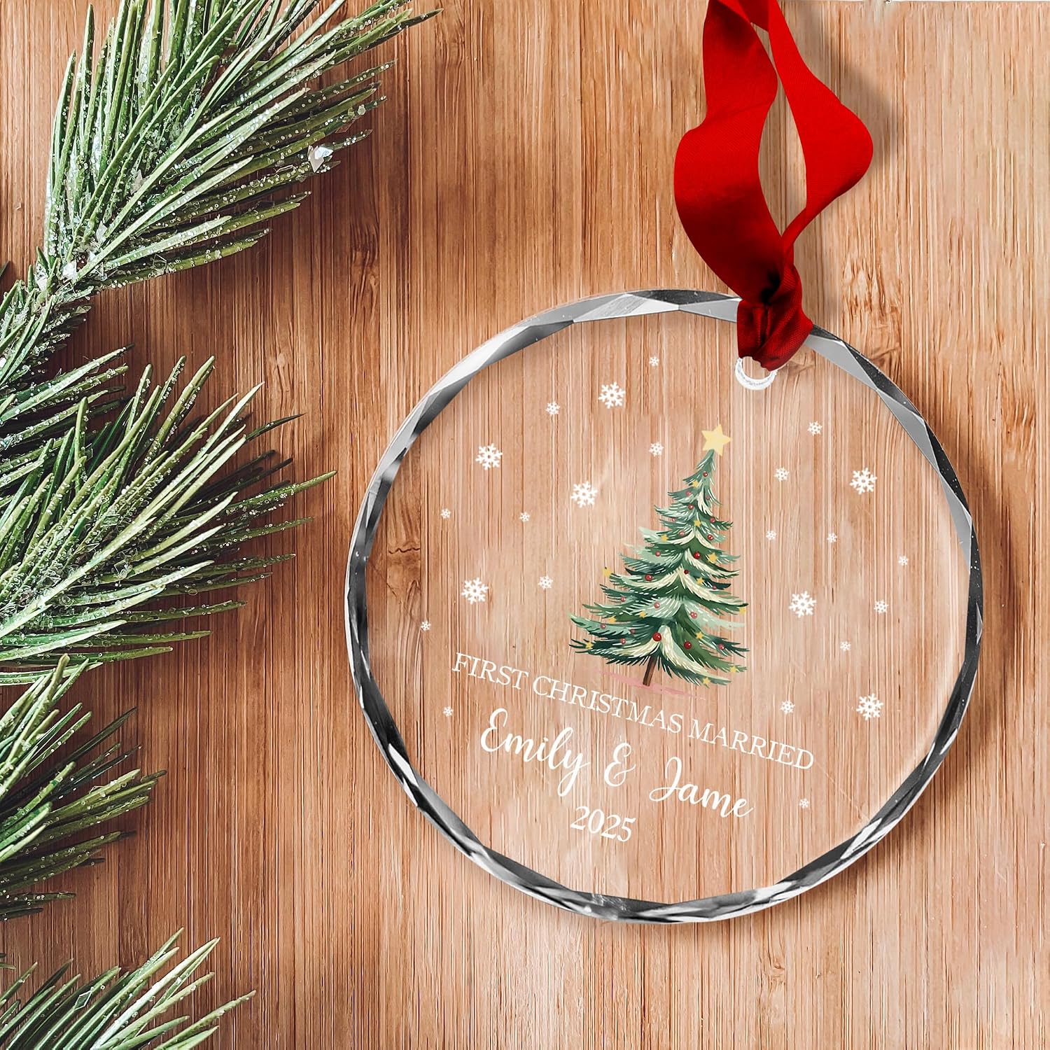 First Christmas Married Ornament 2025 - Custom Mr & Mrs Ornament with Name Date - Just Married Wedding Keepsake, Personalized for Newlyweds