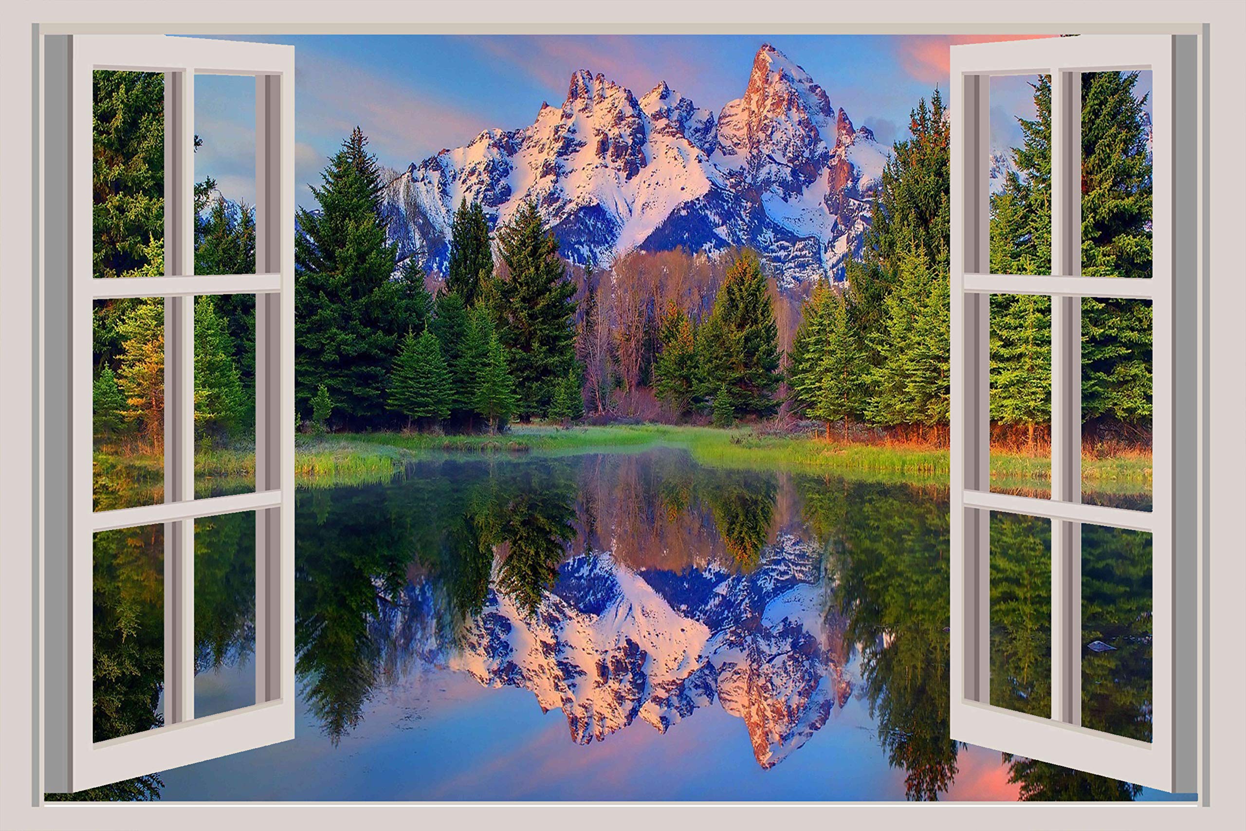 Beibehang BXZ1258 Sunrise Light Reflecting On The Snowy Peaks of Grand Teton Mounta Nature HD 3D Window Wall Sticker (91cm x 60cm)