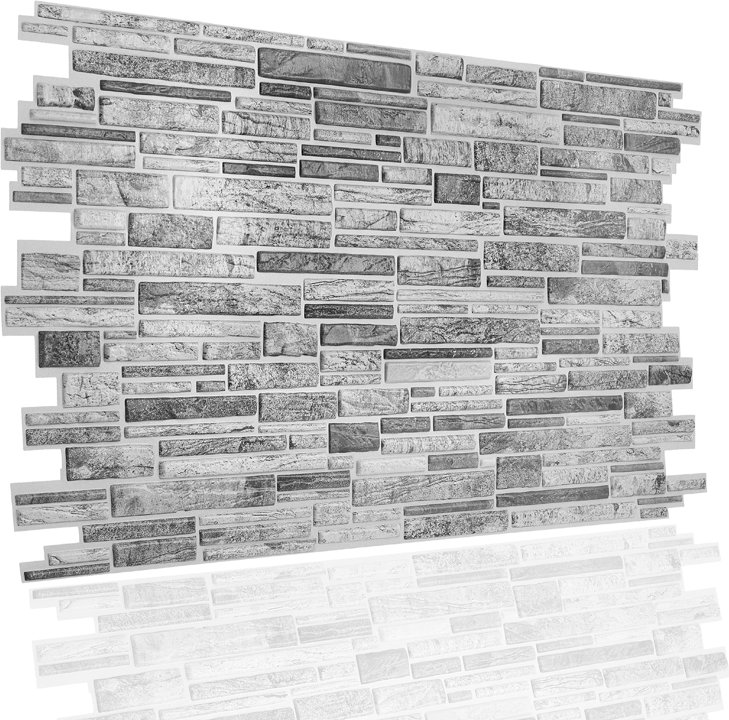 NOVECRAFTO Natural Stone Effect 3D Wall Panels - 14 Sheets Covering 69.44 sqft (6.45 sqm) Decorative PVC Plastic Cladding Panel Size 37.79 x 18.89 in (96x48 cm) – Grey Natural Stone Brickwork Pattern