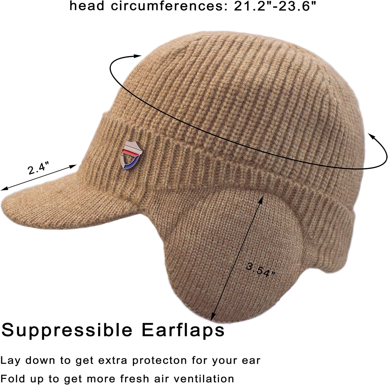 Miniatura 3 de Muryobao Gorro de invierno para hombre, con visera de punto, con forro polar y calentador de cuello