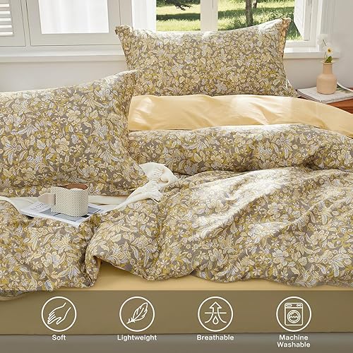 Miniatura 28 de SAPHREAS Juego de funda de edredón de hojas botánicas, tamaño King, 3 piezas, hojas amarillas, juego de funda de edredón 100% algodón suave, 1 funda