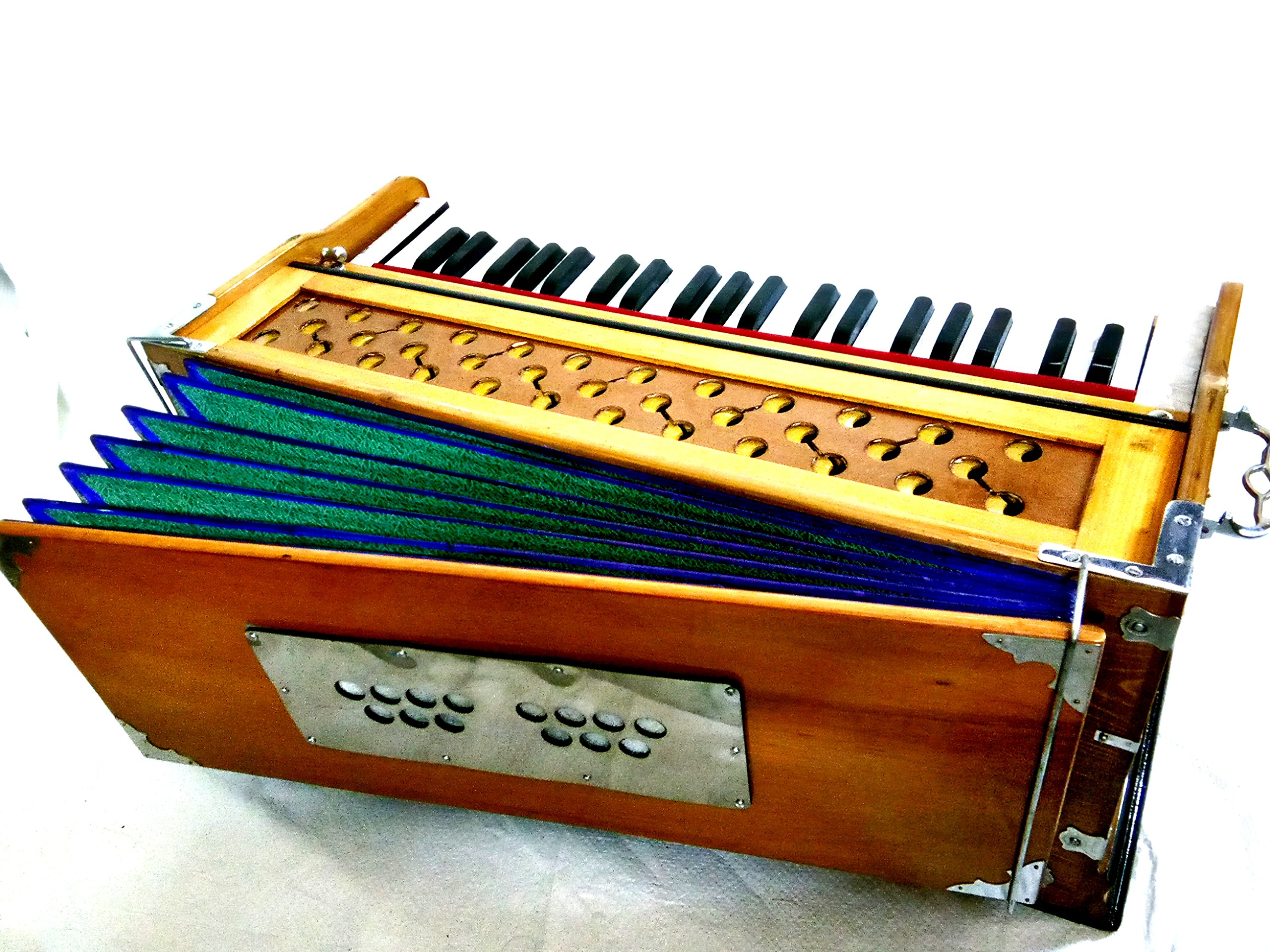 Indisches Maharaja Harmonium 9 Blendenstufen, 3½ Oktave, Doppelzungenblatt, Koppler, natürliche Farbe, Standard, A440 gestimmt, Musikinstrument, indische Sangeeta