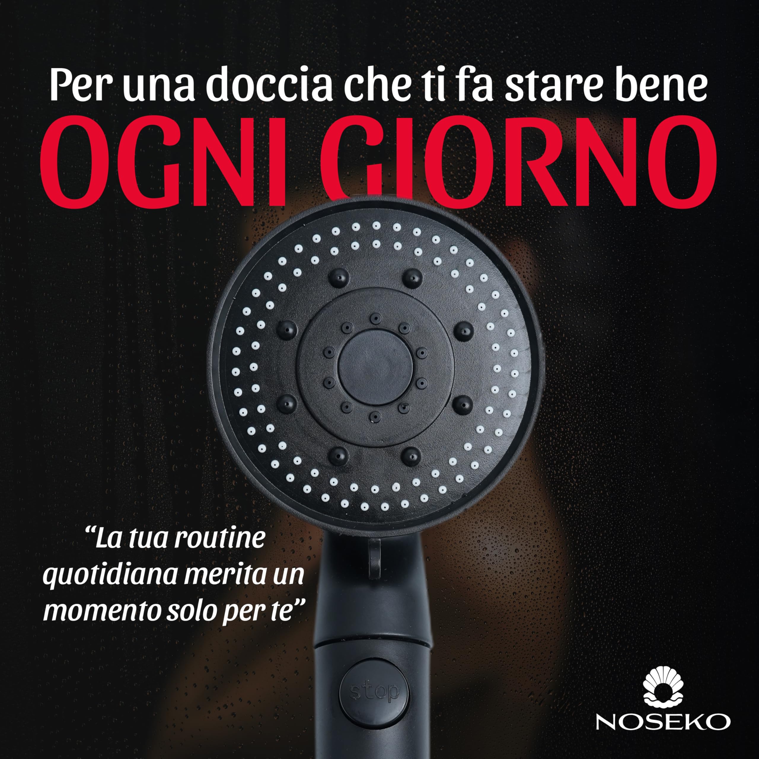 Soffione Doccia Alta Pressione a 5 getti, con Tubo 150 cm, Supporto Adesivo e Pulsante Stop - Attacco Universale G1/2 Anticalcare
