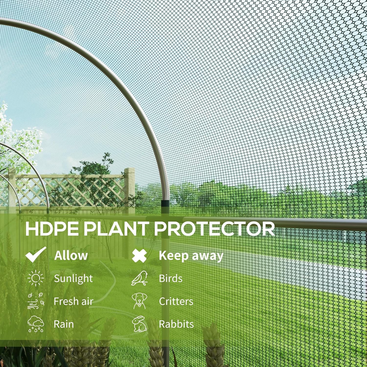 Close-up of HDPE mesh netting allowing sunlight and rain