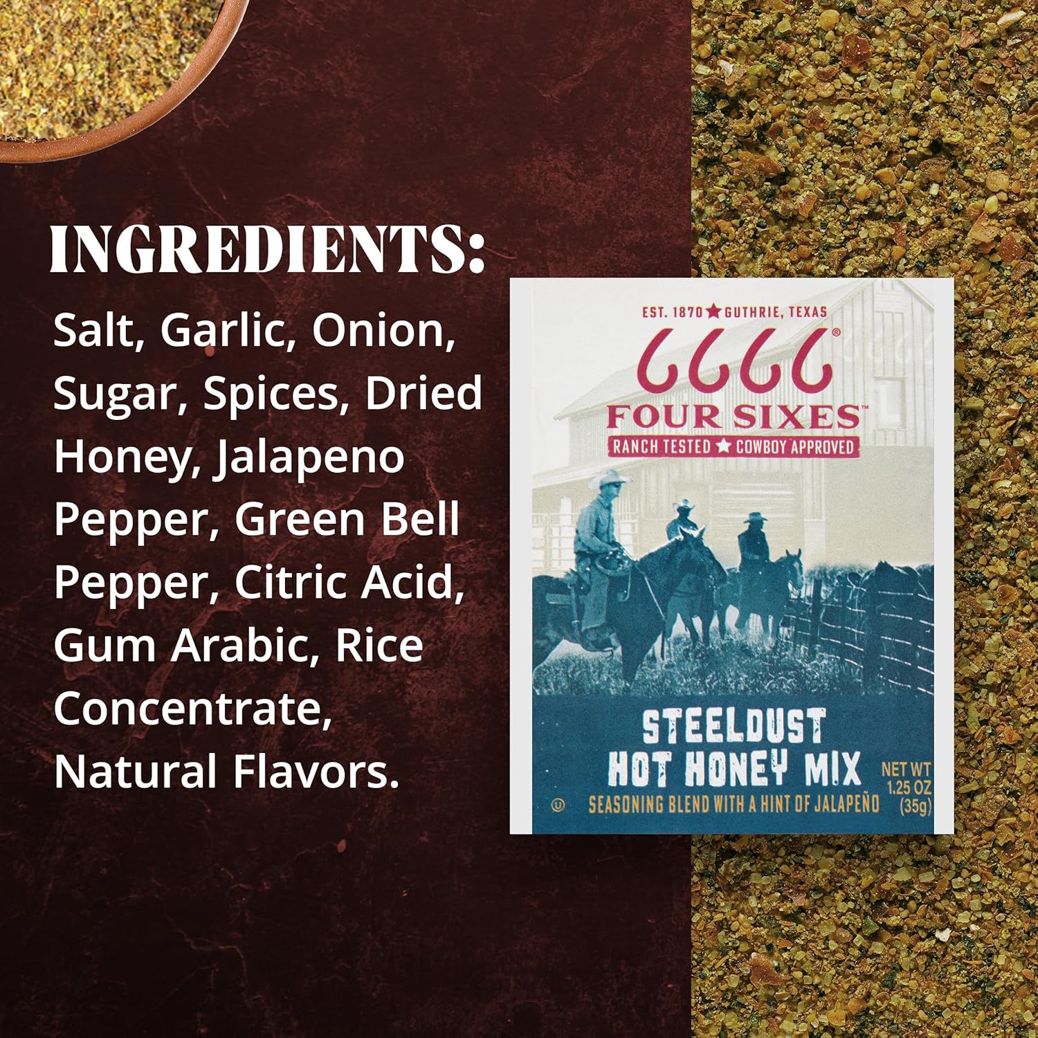 6666 Four Sixes Steeldust Hot Honey Seasoning Mix, 1.25 Ounce (Pack of 12)