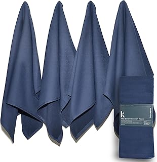 Premium Silver Infused Kitchen Towels - 100% Organic Cotton Dish Towels - Odor Controlled Tea Towels (Pack of 4) Absorbent Kitchen Hand Towels Blue