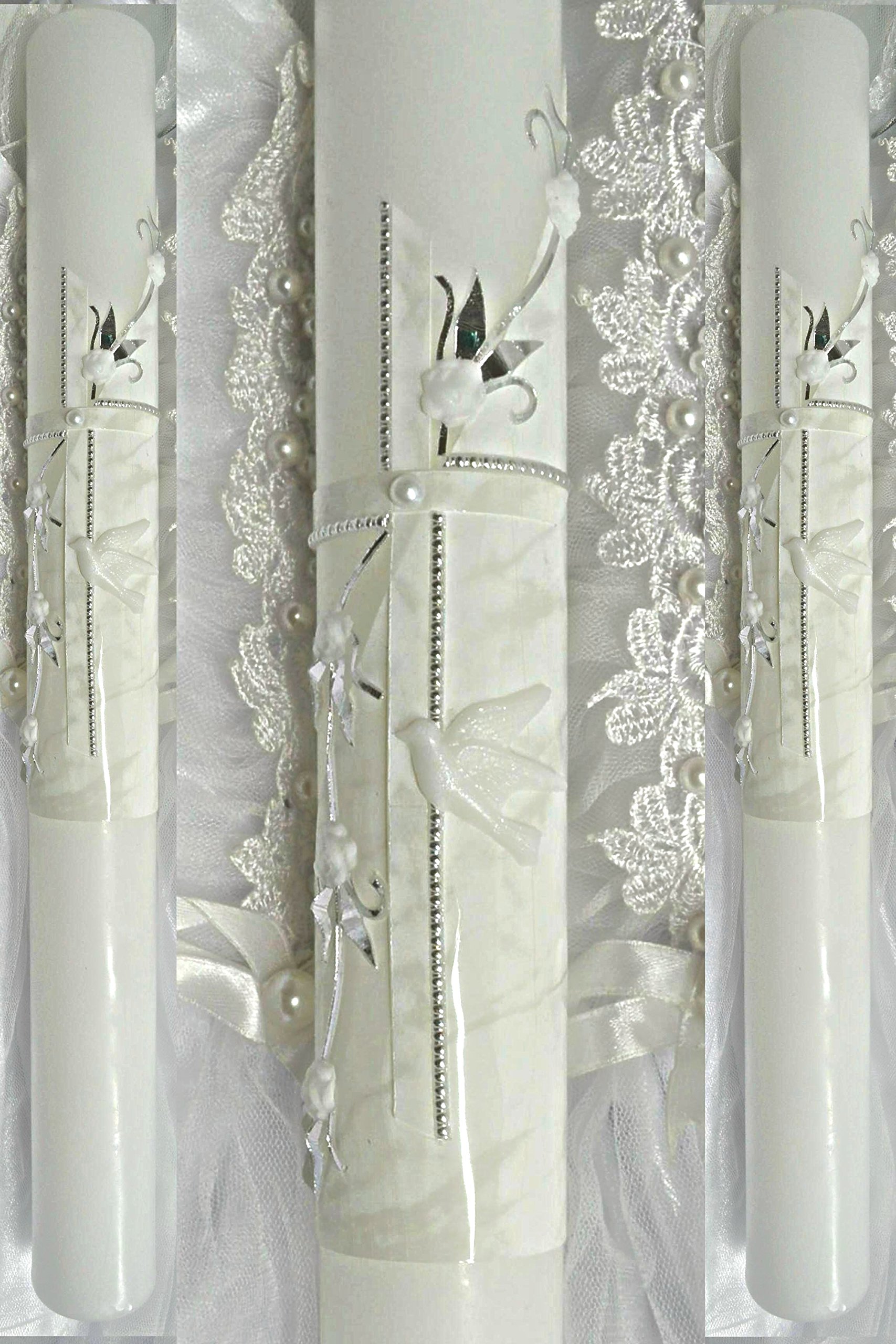 Taufkerze Kommunionkerze 300mm - Hellblau-silber Mit Beschriftung