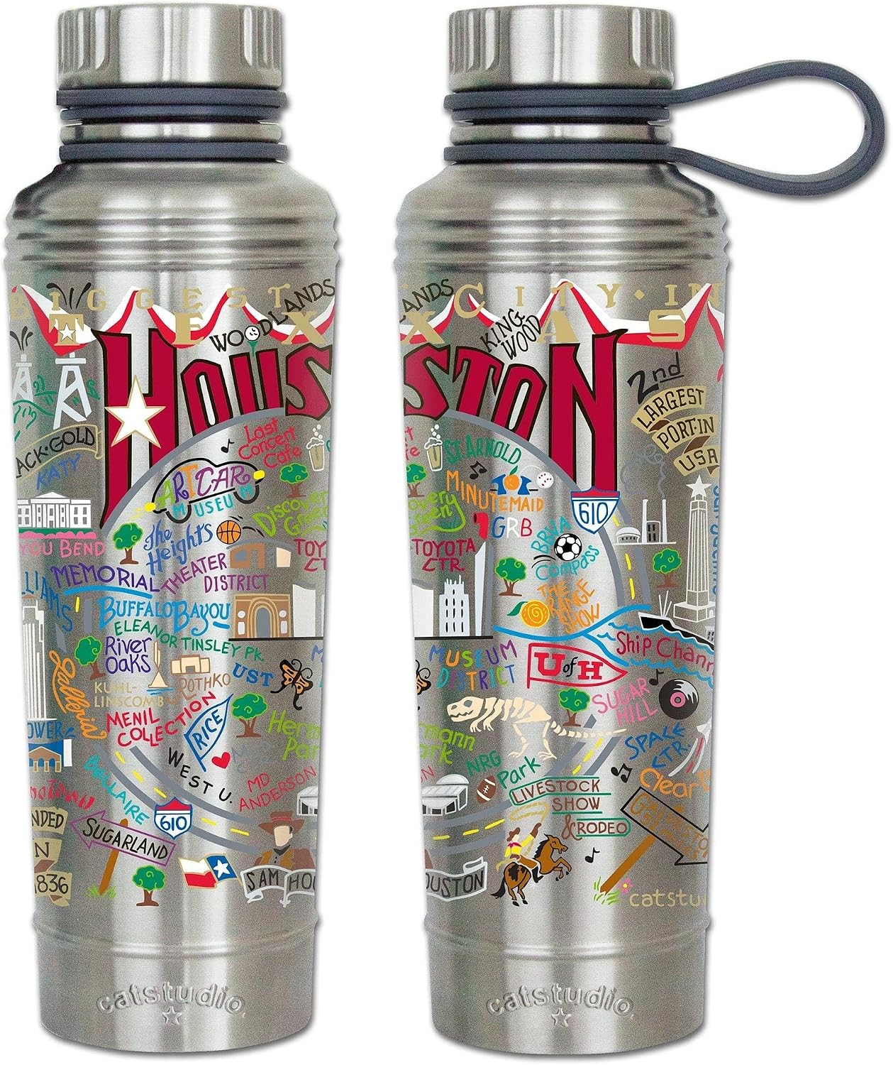 Catstudio Houston Stainless Steel Water Bottle | Triple Wall Insulation With Non Slip Bottom | Great For Running, Hiking, Sports, & Travel