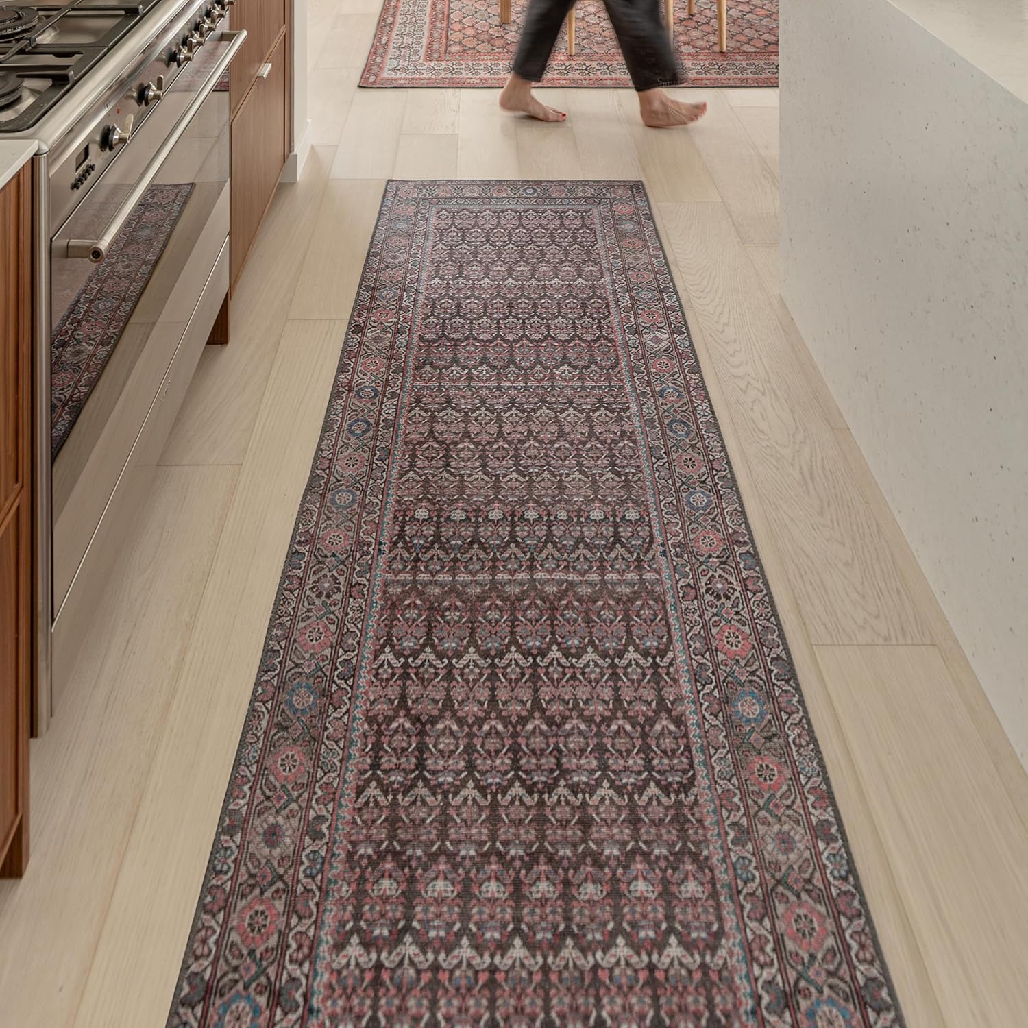 Blooming Bouquet 2’6” x 8’ Runner Rug – Ivory & Clay Floral Heritage Flatweave, Low-Pile – Easy Clean Runner Rug – Perfect for Hallway, Kitchen, Entryway – Pet & Kid Friendly