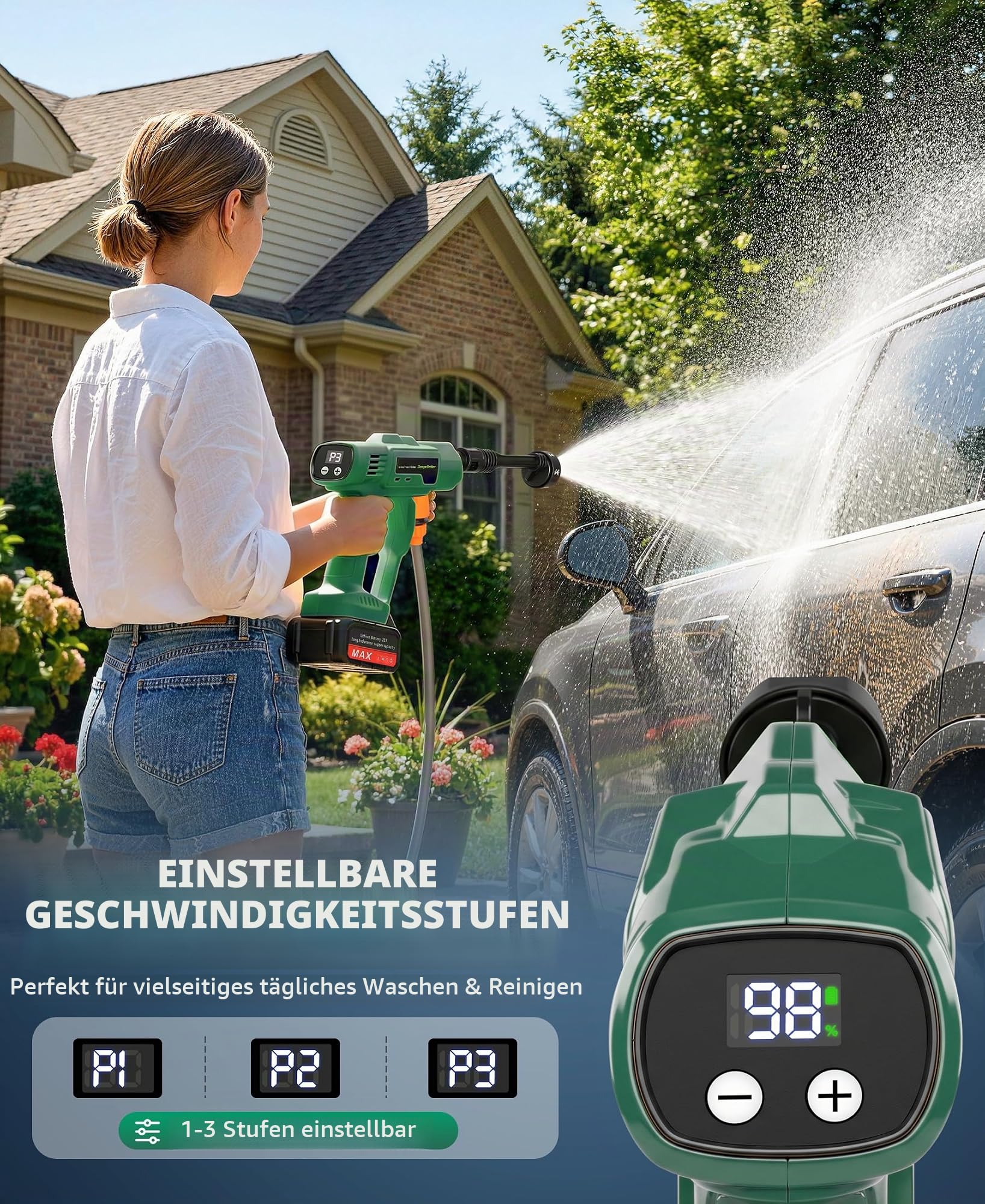 DeeprBetter Akku Hochdruckreiniger Mobiler,600PSI Hochdruckreiniger Pistole