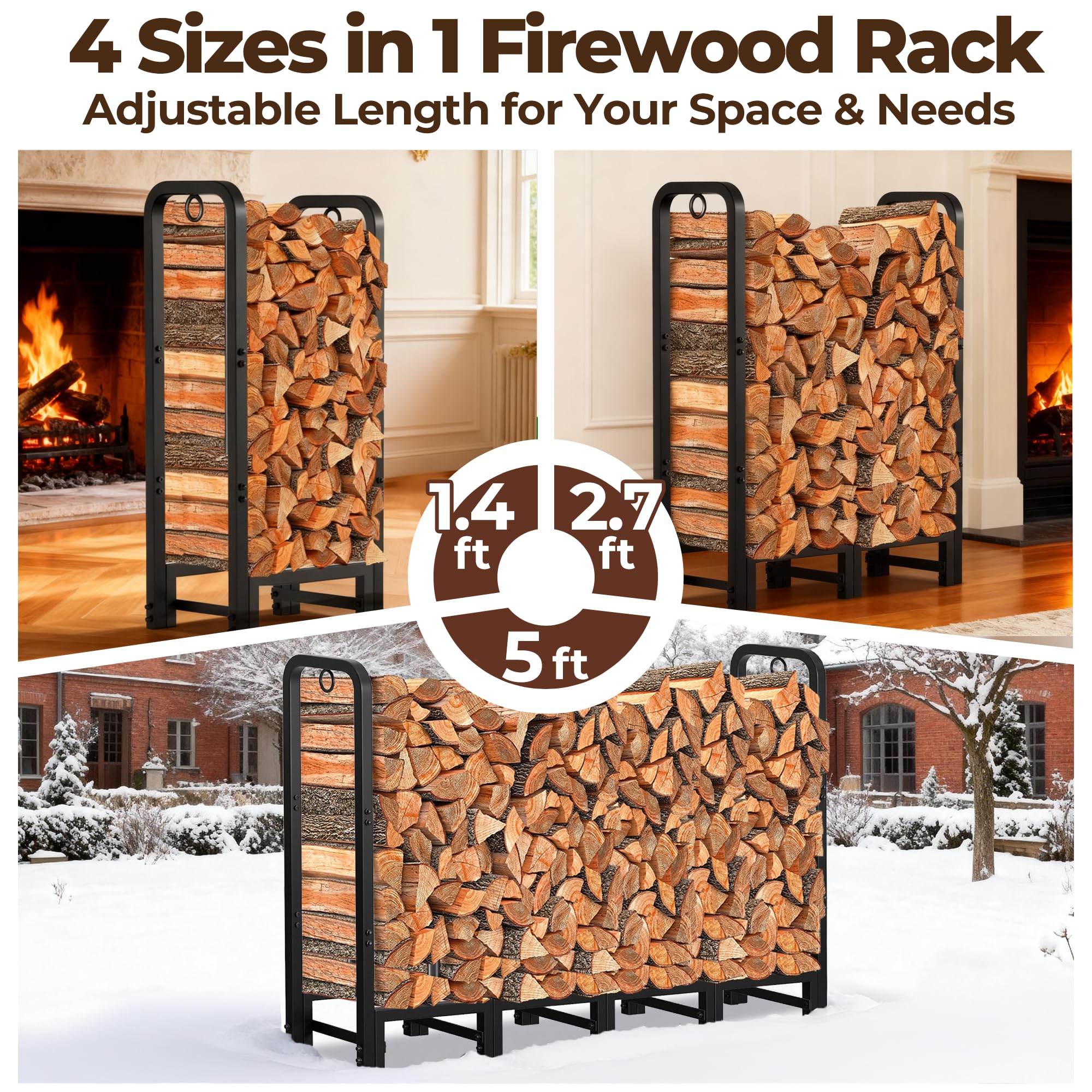 Snapklik.com : Amagabeli 5ft Firewood Log Rack Outdoor Heavy Duty Logs