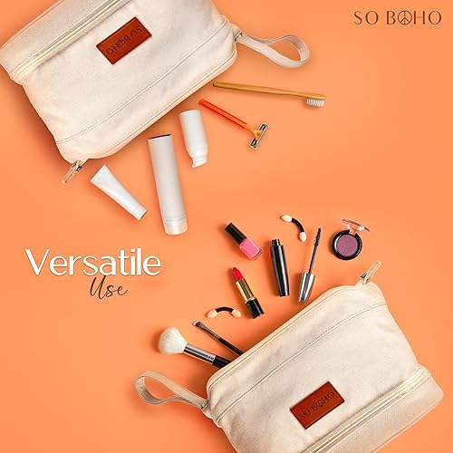 Miniatura 6 de So Boho Bolsa de cosméticos de doble capa bolsa de maquillaje, bolsa de maquillaje de viaje de doble capa, bolsa de aseo portátil, bolsa de