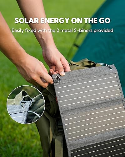 Miniatura 6 de LUMOPAL Panel solar plegable de 30 W, cargador solar portátil con PD USB-C 30 W USB-A de 18 W de salida máxima, panel solar de mochilero para