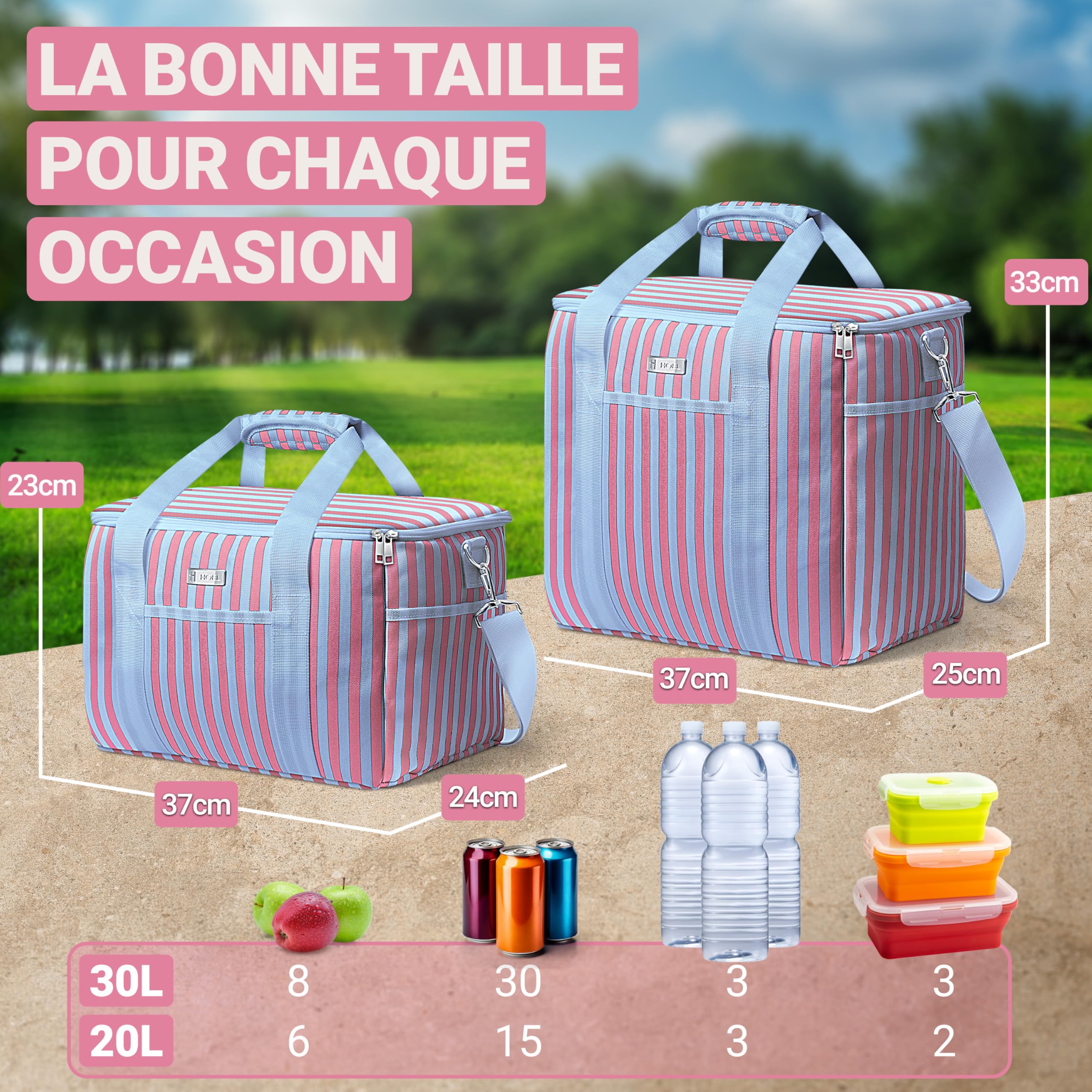 HOEL Sac isotherme pour aliments et boissons - Sac isotherme - Sac à déjeuner étanche et étanche - Sac isotherme pour voiture et shopping - Sac de pique-nique