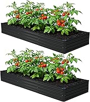 Vista 19 de 4x3x1 pies (Paquete de 2) Cama de Jardín Elevada Galvanizada, Juego de Caja de Maceta para Patio de Metal para Plantas, Cama de Siembra para Negro