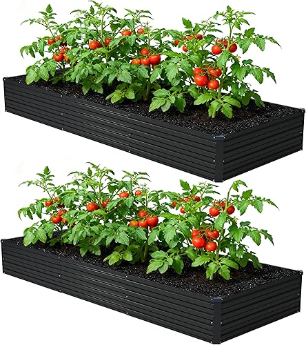 Miniatura 19 de 4x3x1 pies (Paquete de 2) Cama de Jardín Elevada Galvanizada, Juego de Caja de Maceta para Patio de Metal para Plantas, Cama de Siembra para Negro