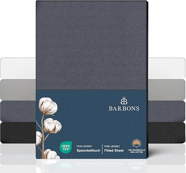 BARBONS Prześcieradło z gumką 90 x 200 cm  bawełniane prześcieradło z gumką, dżersej, 100% bawełna, prześcieradło nawierzchniowe (ciemnoszare, 90 x 200 cm)