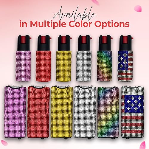 Vista 35 de FURY Gem Stone - Combo de pistola aturdidora en aerosol de pimienta, elegante multicolor, rango de 12 pies, identificador de tinte UV, linterna