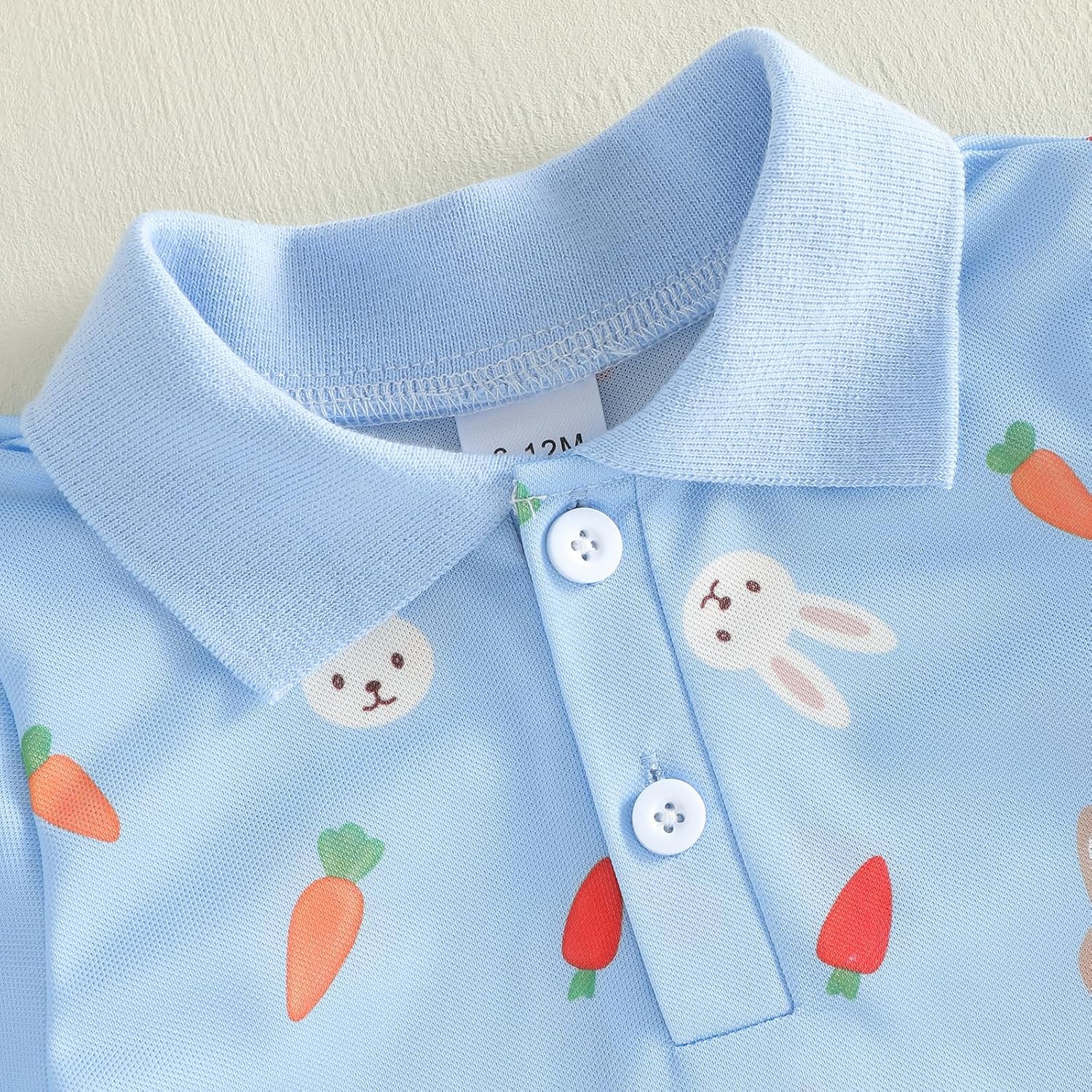 Bagilaanoe Toddler Baby Boy Easter Outfit Bunny Carrot Print Button Up Short Sleeve T-Shirt Top+ Solid Shorts Set - Image 4