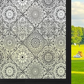DKTIE Geometric Line Frosted Glass Window Film Door Window Covering Day and Night Privacy Protection Waterproof Privacy Window Film Sun Blocking Anti UV (B110-Black, 17.7" x 78.7")