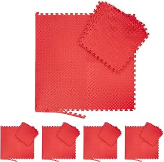 relaxdays 40 Piezas Suelo Goma EVA, Alfombra Puzzle, Esterilla Fitness, Tatami, con Bordes, 15 m², 60x60 cm, Rojo