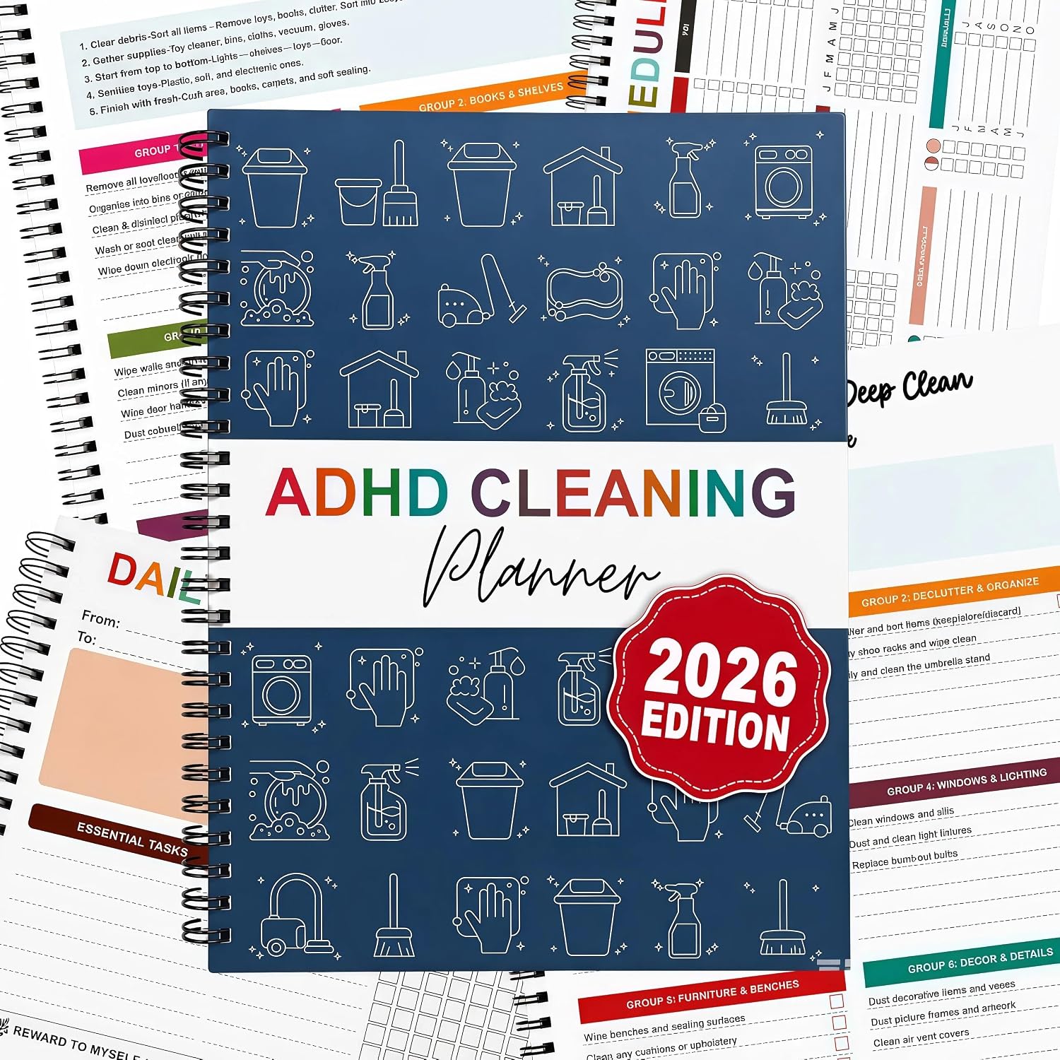 ADHD Reusable Cleaning Planner, Organizational Tool for Daily Cleaning Tasks and Routines, Wipe Clean Home Cleaning Schedule Planner for Adults