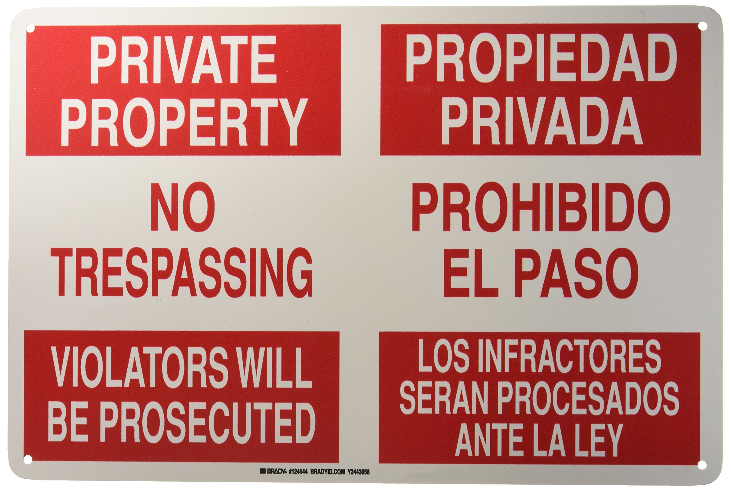 Panneau bilingue Private Property No Trespassing Brady 124644