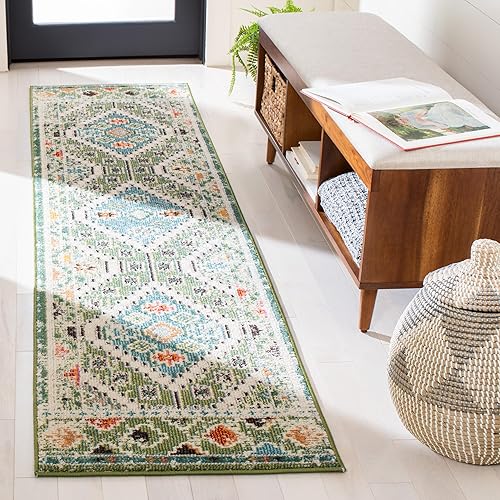 Vista 167 de Safavieh Madison Collection MAD418F - Alfombra de área con diamantes, Polipropileno, Azul Oscuro/Amarillo