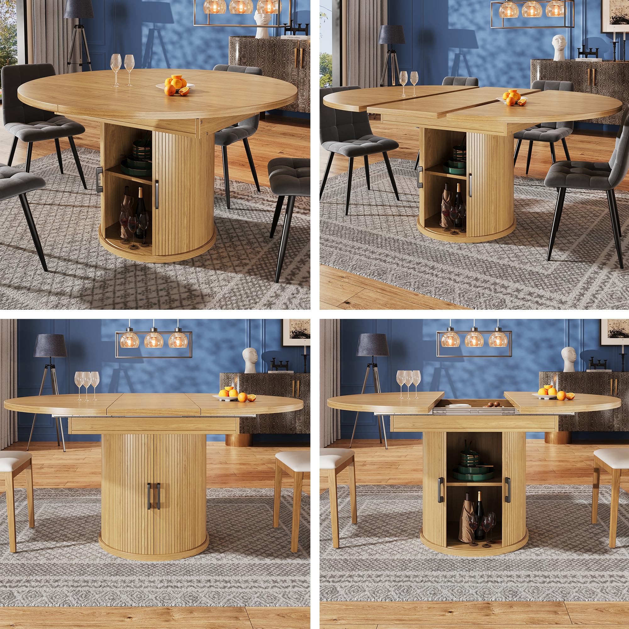Esstisch ausziehbar, Esszimmertisch, Küchentisch, ausziehbare Tischplatte Runder Esstisch, ausziehbar zu oval, 118-158 cm, Platz für bis zu 6 Personen (Holzfarbe)