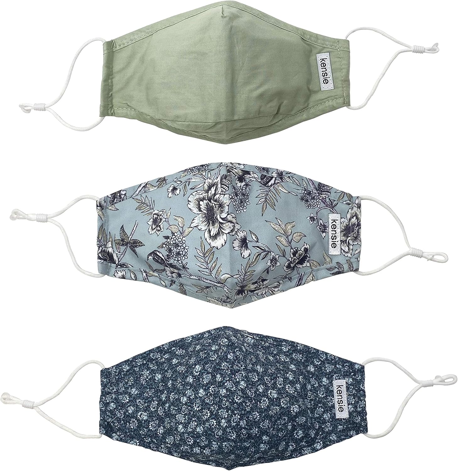 kensie Women's Standard 3-Piece Face Mask Plus 6 Air Filters Set and Lanyard, Sage Patterns, 10 : Clothing, Shoes & Jewelry