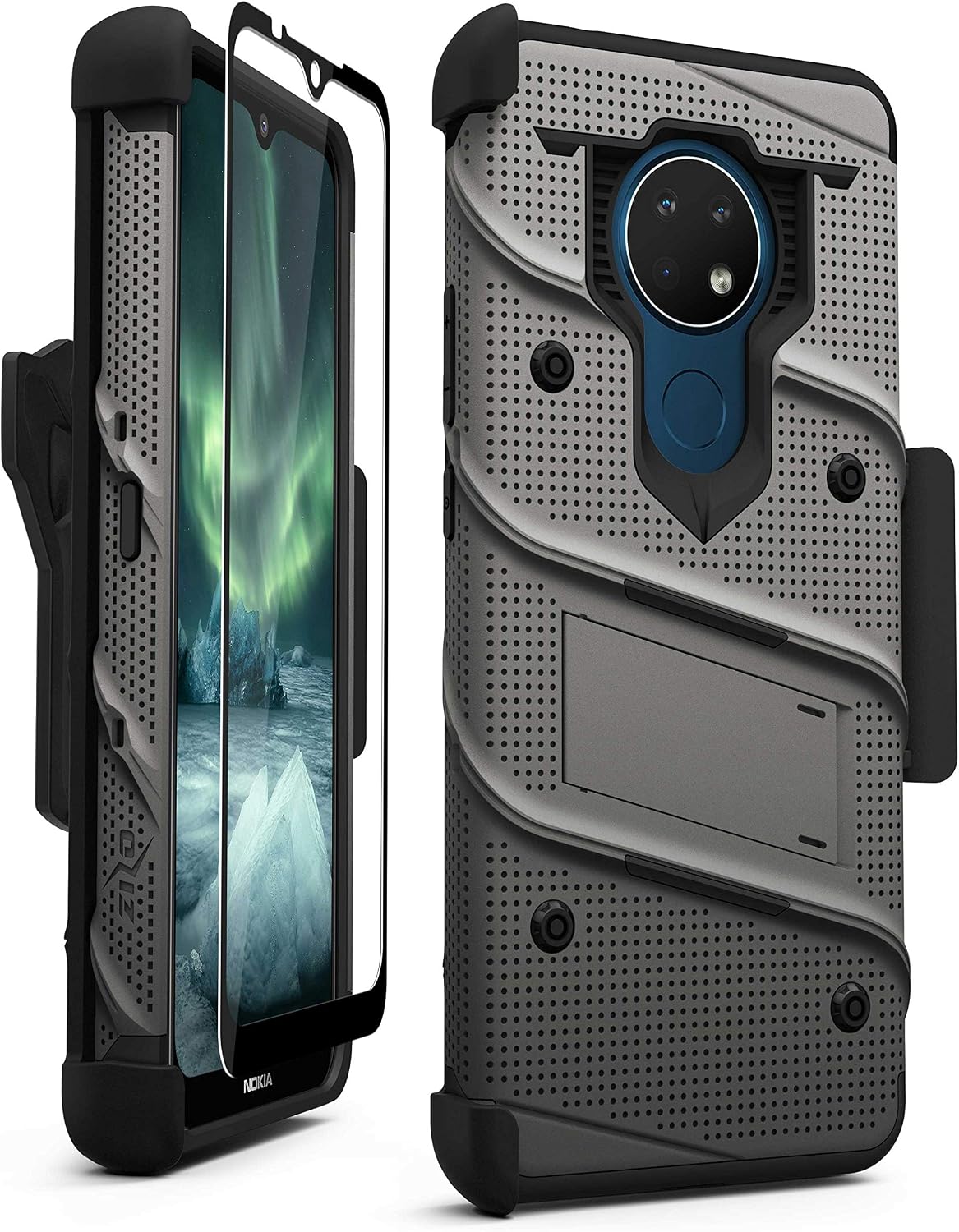 ZIZO Bolt Series for Nokia C5 Endi Case with Screen Protector Kickstand Holster Lanyard - Gun Metal Gray & Black