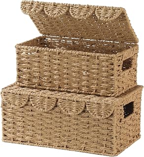 Coeusy Scalloped Wicker Baskets With Lid