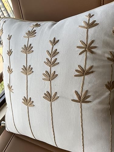 Miniatura 3 de Funda de almohada decorativa cuadrada de lino bordada a mano, para dormitorio principal, nuevo hogar, aniversario, granja, sofá, margarita, marfil,