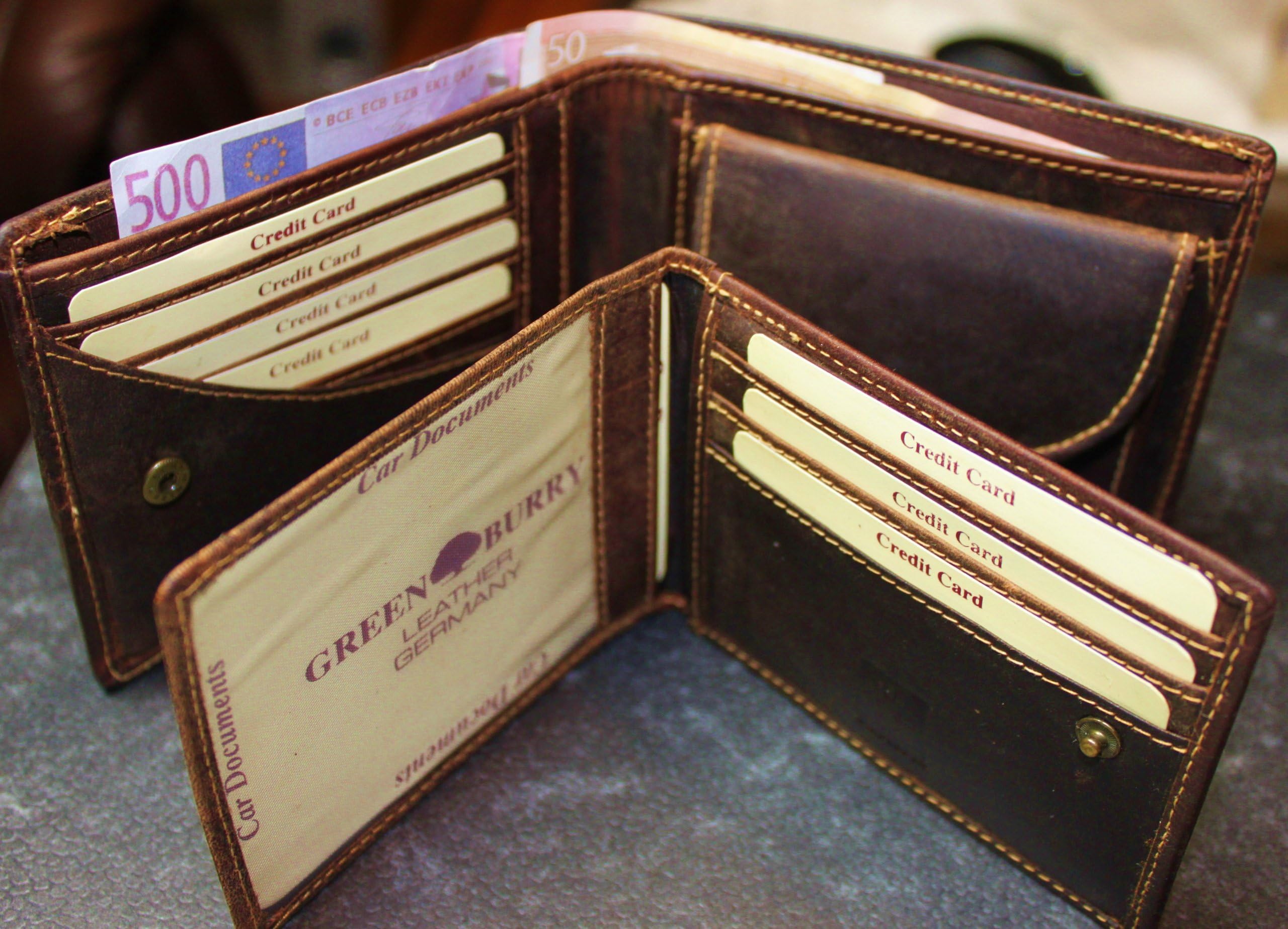 New 1 G702 – 25 Note Purse Wallet Horizontal 2-Piece Greenburry Cowhide/lefox